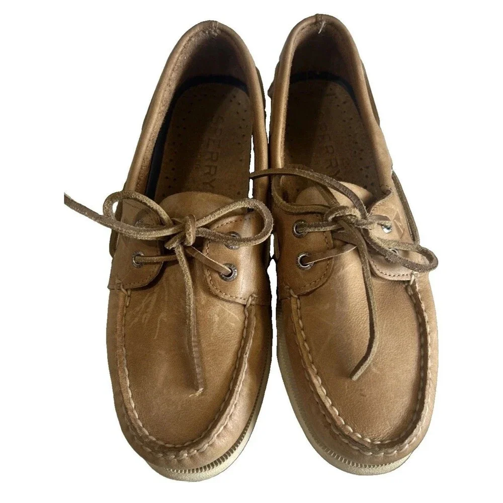 Sperry Top-Sider Men’s 8.5M  Authentic Original Tan Leather 2 Eye Boat Shoes
